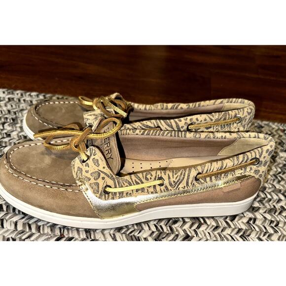 Sperry Women's Size 9 Brown Top Sider Leopard Cheetah Print Slip on Boat Shoes - Picture 3 of 10